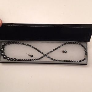 Black bead necklace and earring set